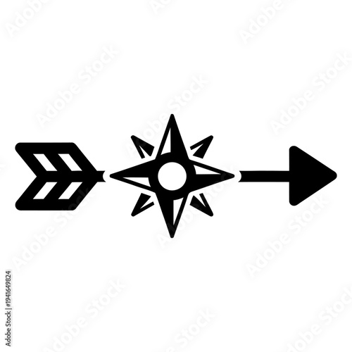 Compass arrow icon pointing right for navigation and travel design minimalist black silhouette