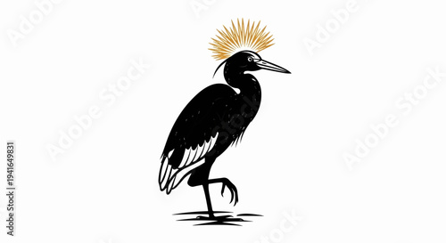 Black bird with a golden crown on one leg