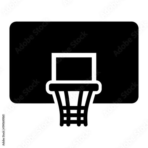 Basketball hoop and backboard icon minimalist black and white vector graphic for sports equipment
