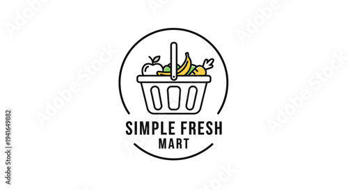 Simple Fresh Mart Shopping Basket Logo Design.