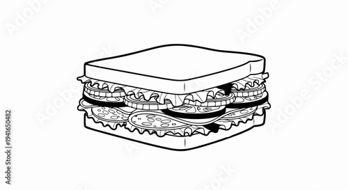 A thick, layered sandwich filled with lettuce, tomato, and sliced meat