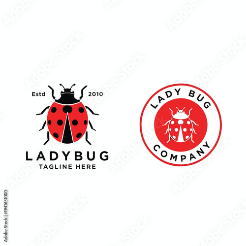 Distinct vector ladybug logo designs for business branding, isolated on a clean white background.