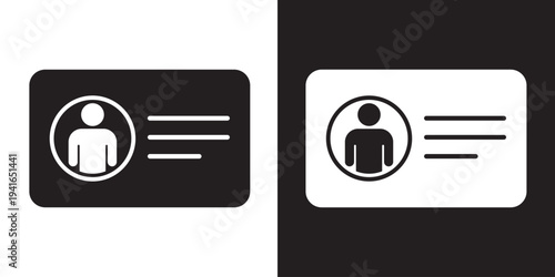 Bold silhouette of an identification card with a circular avatar. Represents professional credentials, employee ID, secure access, member login, and official documentation for business apps.