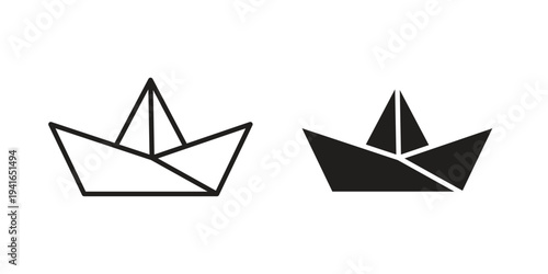 Paper boat icon concept. Silhouette, glyph symbol. Isolated design.