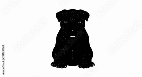 Black dog sitting, cartoon style