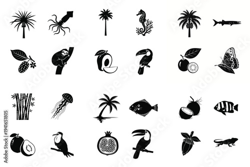 Tropical and Marine Life Silhouettes Set