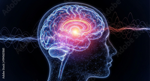 Digital Illustration of Human Brain with Neural Network.