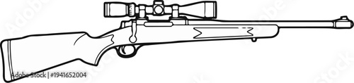 Black and white line drawing of a scoped rifle