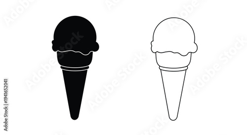 Two ice cream cones one filled and one outline a stark silhouette