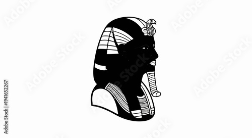 Black and white profile of an ancient Egyptian pharaoh with cobra headdress