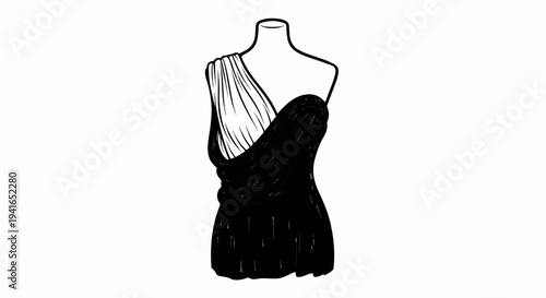 Black Grecian style dress on mannequin