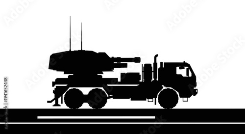 Silhouette of a Self-Propelled Anti-Aircraft Gun on a Truck
