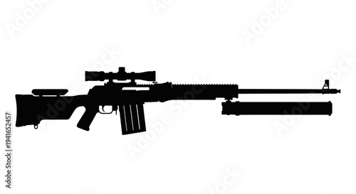 Silhouette of a Sniper Rifle with Scope and Silencer