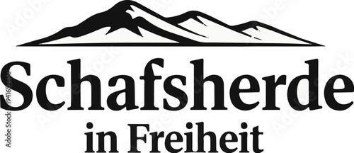 Black mountain silhouette above stylized text in two lines