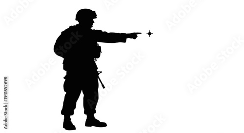 Silhouette of Soldier Pointing Forward with Star Symbol