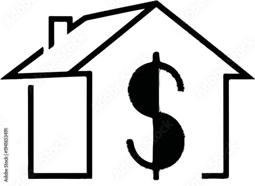 Abstract line art of a house outline with a dollar sign inside