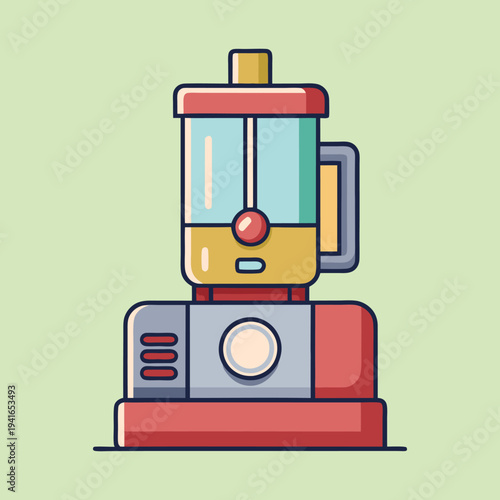 Food processor kitchen appliance in cartoon style against a pale green background