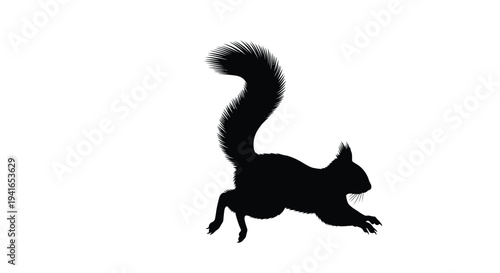 A black silhouette of a squirrel in a dynamic jumping pose