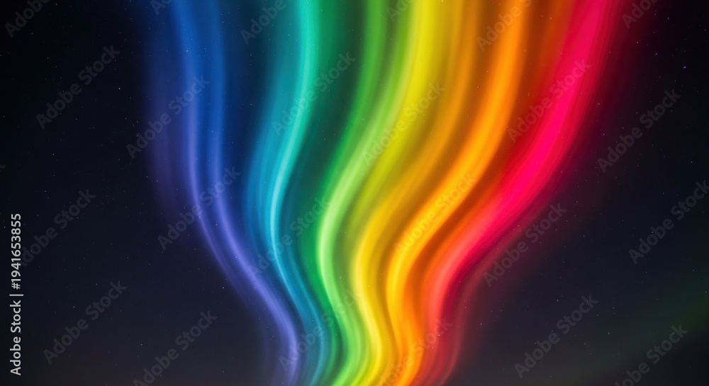 Naklejka premium Vibrant rainbow aurora-like light streaks illuminate a dark starry night sky