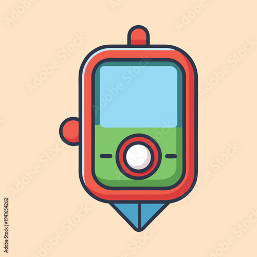 Cartoon illustration of a retro styled electronic device with red and blue colors
