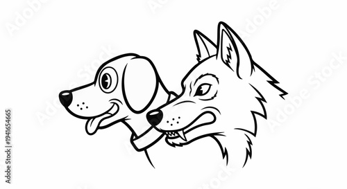 Cartoon dog and wolf heads facing right, side by side