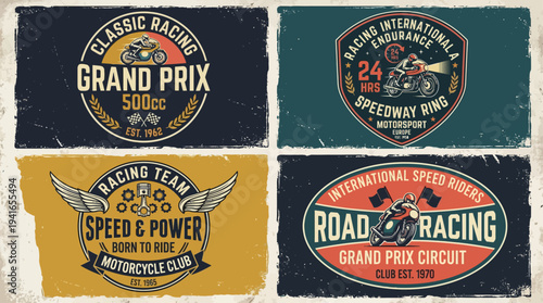 Vintage Motorcycle Racing Badges Retro Classic Motorbike Racing Emblem Collection