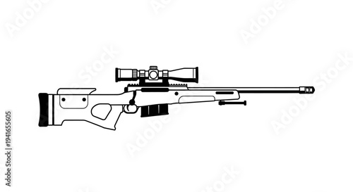 Sniper Rifle with Scope - Vector Illustration