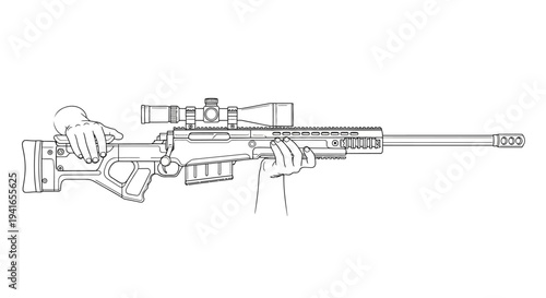Sniper Rifle with Scope and Hands Holding, Precision Weaponry, Tactical Aim