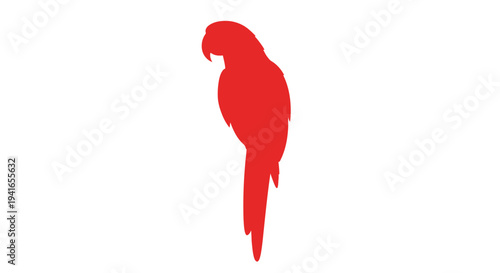 A vibrant red macaw depicted in a striking silhouette