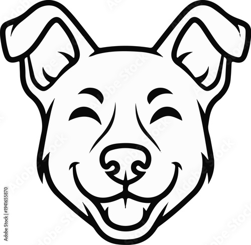Cheerful cartoon dog face with closed eyes and a wide smile