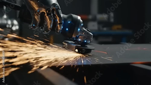 Industrial Metal Grinding Sparks in Factory.