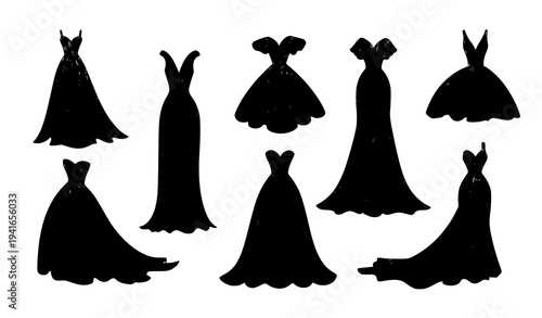 Creative Fashion Gown Vector Elements with Flowing Wood Grain Inspired Dress Designs