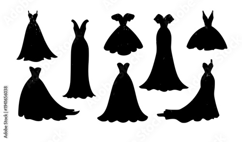 Elegant Fashion Gown Vector Set with Artistic Wood Grain Inspired Dress Designs