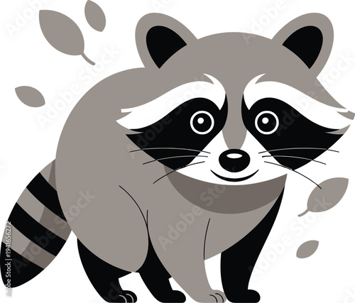 Charming raccoon illustration with falling leaves a black high-quality