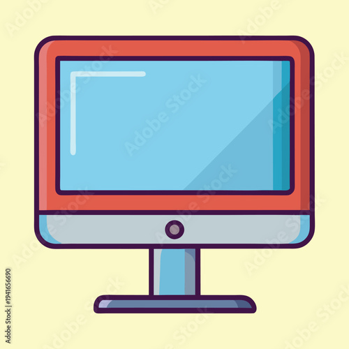 A stylized vector illustration of a desktop computer with light blue screen