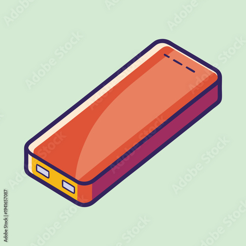 Isometric illustration of a portable power bank on a light green background