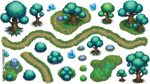 Isometric Fantasy Game Environment Assets Vector Set isolated PNG with Transparent Background