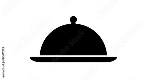 A stylized image of a cloche, the symbol of fine dining, food