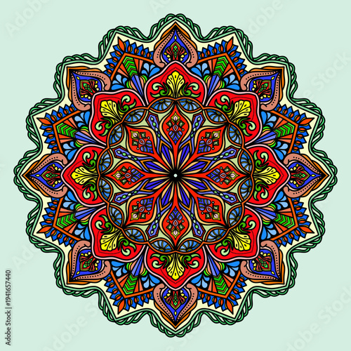 Vibrant mandala with intricate floral patterns, Vintage decorative elements. Oriental pattern, vector illustration. Islam, Arabic, Indian, Moroccan, Spain, Turkish, Pakistan, Chinese, mystic, ottoman 