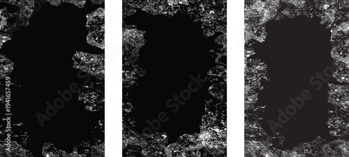 Glitch distorted grungy isolated layers . Design element for brochure, social media, posters, flyers. Overlay texture.Textured banner with Distress effect .Vector halftone dots . Screen print texture