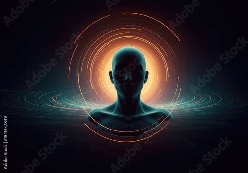 Abstract visual representation of inner peace, calm consciousness, and serene mental balance through gentle light forms ,glow ,consciousness ,meditation