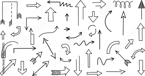 Collection of various black arrows on white background