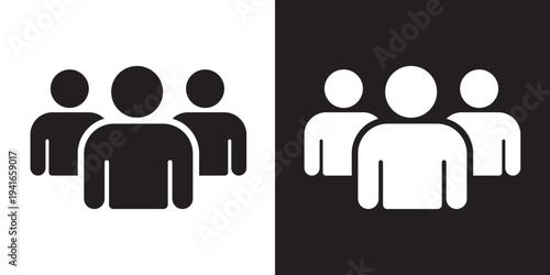 Minimalist vector icon of three people silhouettes. Ideal for representing a social community, business team, user audience, customer base, or human resources and staff organization.