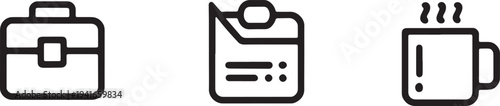 Business accessories including leather briefcase professional folder and hot coffee mug icons