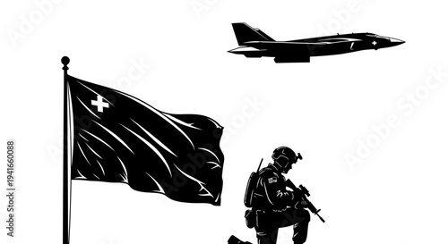 Tongan Soldier, Flag, and Jet Silhouette: National Pride and Military Power