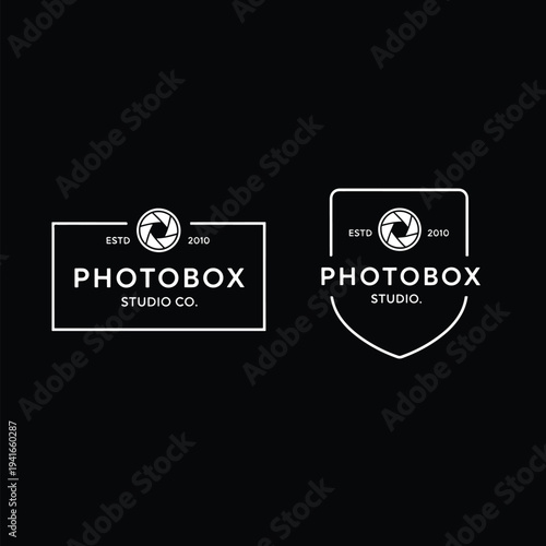Modern Photography Studio Branding Emblem and Rectangular Logo Set Vector Design