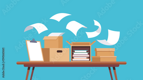 document organization and file management concept with folders boxes papers and archive storage system office documentation flat vector illustration
