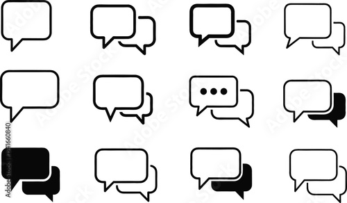 Chat Bubble Message Icon Set for Online Communication, Conversation Symbols, Messaging Interface, Customer Support Dialogue, and Social Media Chat Design