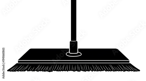 A simple, sleek silhouette of a floor broom, with a long handle and bristles, perfect for cleaning