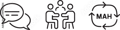 Discussion and communication business icons, meeting, teamwork, and business strategy symbols